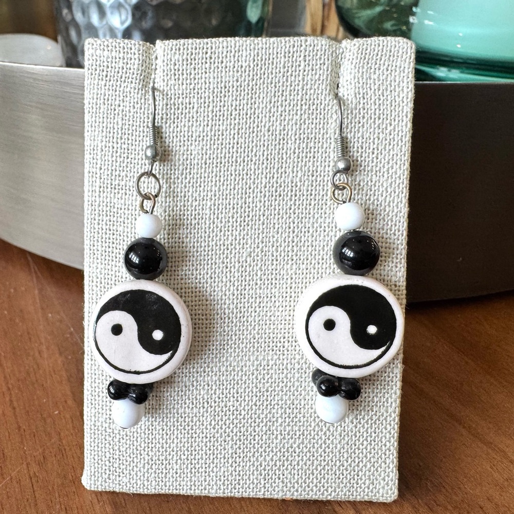 Yin Yang Black and White Ceramic Earrings